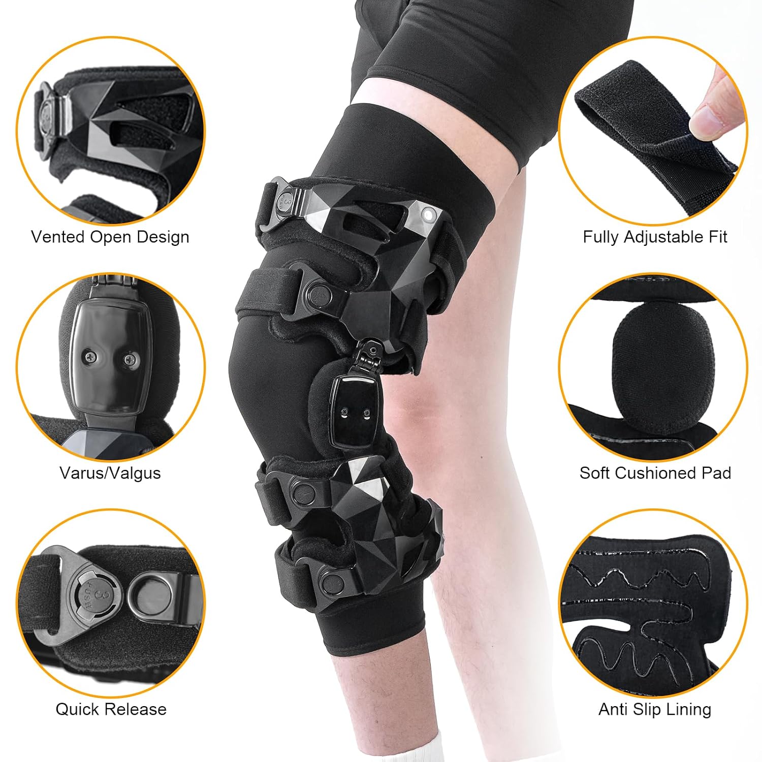 OA Unloader Knee Brace with Sleeves and Anti-Strap for Osteoarthritis, Load Rheumatoid Arthritis, Bone on Bone Offloader, Cartilage Repair, Degeneration, Lateral knee Brace Lattice Black L