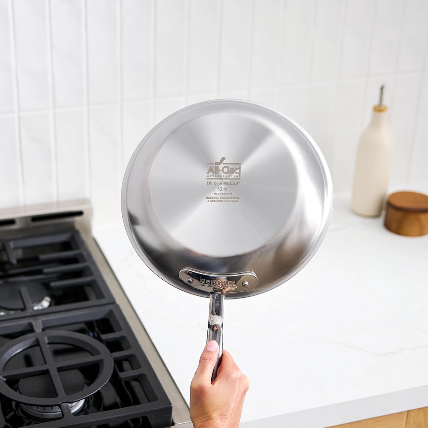 All-Clad D5 5-Ply Brushed Stainless Steel Fry Pan 12 Inch Induction Oven Broiler Safe 600F Pots and Pans, Cookware Silver