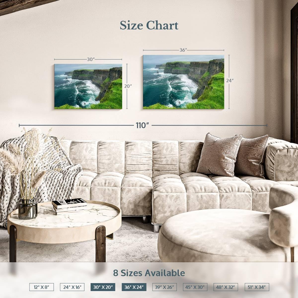 ElephantStock Windy Cliffs Of Moher Canvas - 1 Panel Landscape Photography Decor - Nature Landscape Wall Art - Nature Landscape Wall Art Photography for Living Room - 36' X 24'