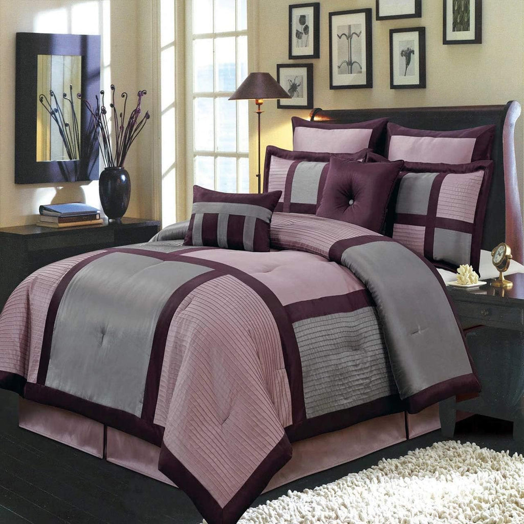 Royal Tradition 8-Piece Bed in a Bag, California King Size, Purple Morgan Comforter Set (One Comforter 102' x 96', Two Pillow Shams, Euro Shams, Cushions, One Bedskirt) Stylish Bedding