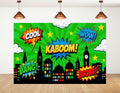 20x10ft Superhero Comic Book Style Photography Backdrop City Skyline Background with Pop Art TextGreen and Multi-Color Design for Party Birthday Decoration