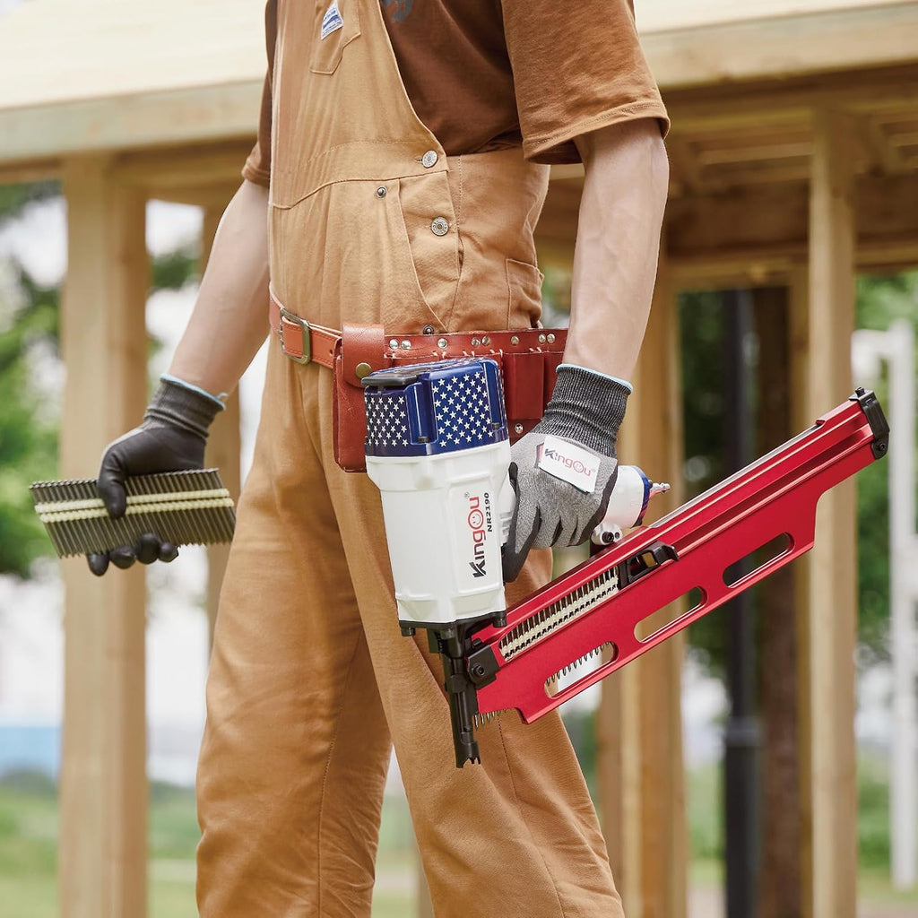 KingOu American Style NR2190 21 Degree Plastic Strip Framing Nailer Gun Aluminum Magazine