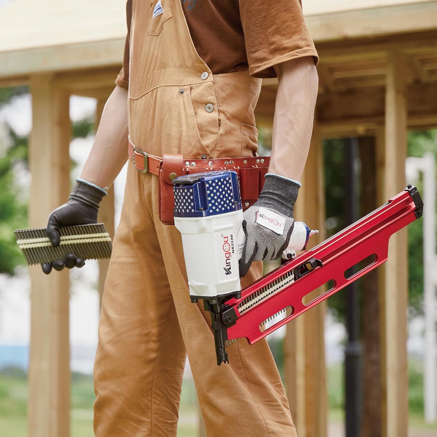 KingOu American Style NR2190 21 Degree Plastic Strip Framing Nailer Gun Aluminum Magazine