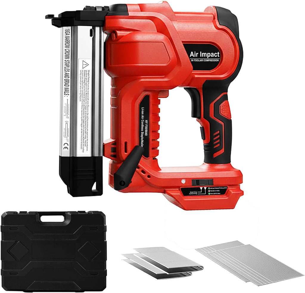20V 18 Gauge Cordless Nail Gun Safety Pin 2 Inch Power Brad Nailer with 18GA Machine Electric Staple 2 in 1 Gun Nails Kit for Wood Upholstery DIY Framing Home Improvement (No Battery)