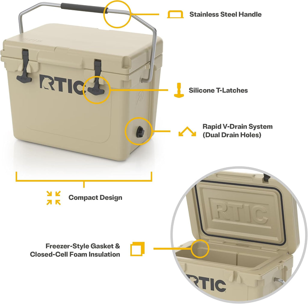 RTIC Ultra-Tough Cooler, Hard Insulated Ice Chest Box for Beach, Drink, Beverage, Camping, Picnic, Fishing, Boat, Barbecue