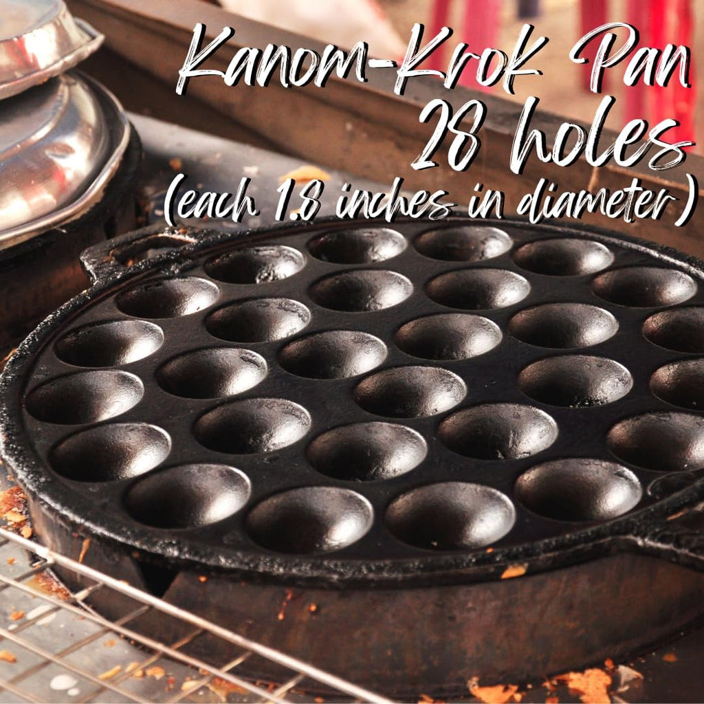 Kanom Krok Thai Coconut Pancake Pan, Takoyaki Maker, Heavy 28 Holes Cast Iron Grill pan Combination Thai Cooking Equipment