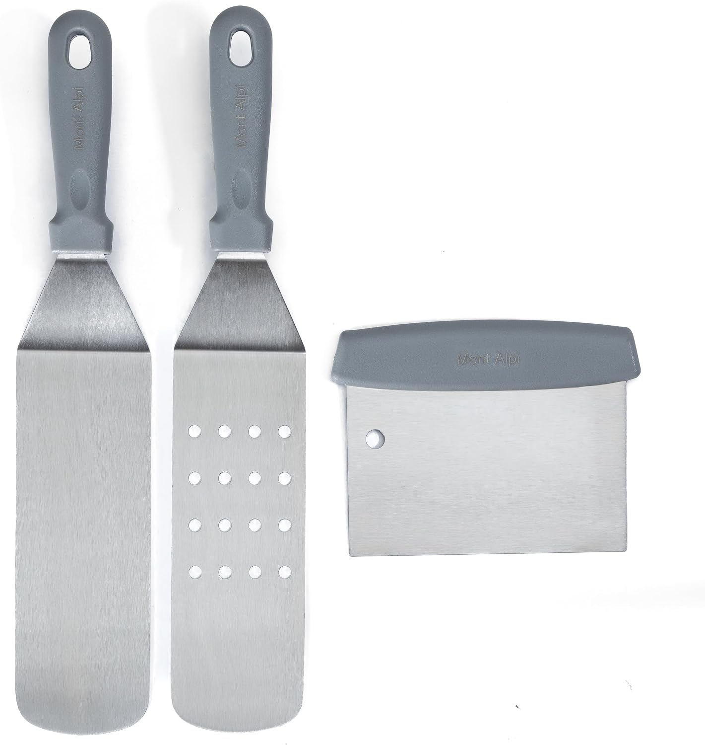 Mont Alpi MASHP Stainless Steel Universal Outdoor Barbecue Flat Top Griddle Converter Kit - Frying Pan with Grease Collection Zone, Teppanyaki Style Solid and Slotted Spatulas, Scraper BBQ Tool Set