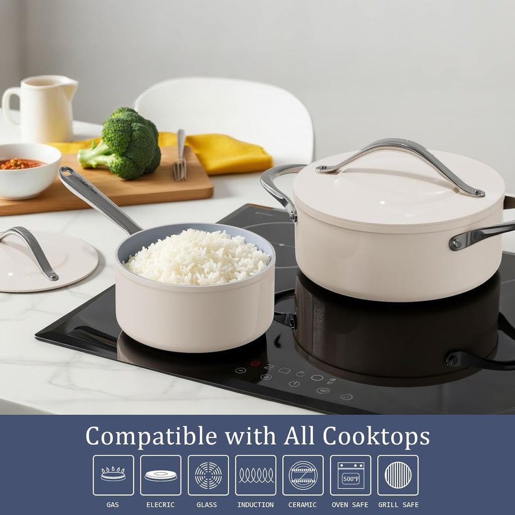 CookinCraze Ceramic Cookware Set 8 Pieces Nonstick Pots and Pans Set with Lid PFAS-Free Non Toxic Cookware, Induction Compatible, Oven Safe, Quick & Even Heat Distribution, Navy Blue