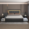 Benevika Full Bed Frame with 4 Storage Drawers and Adjustable Headboard, Upholstered Platform Bed with LED Lights and USB Ports, Solid Wooden Slats Support, Faux Leather, Easy Assembly, Black