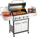 Veralune 4 Burner Gas Grill with Infrared Side Burner, Outdoor Gas Grill, BBQ Gas Grill with Oil Tray and Built-in Thermometer, 55,000 BTU, Enameled Cast-iron Grates, Black