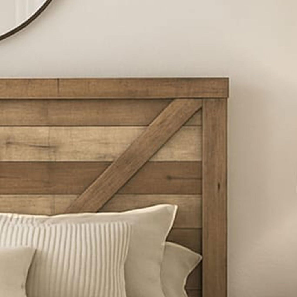 Kings Brand Furniture 3-Piece Antique Natural Bedroom Set – Wood Bed Frame with 2 Nightstands (Queen)