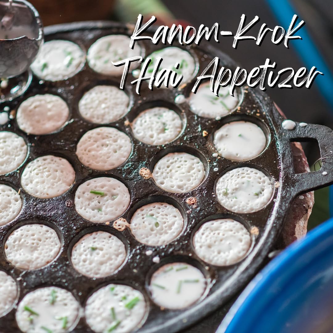 Kanom Krok Thai Coconut Pancake Pan, Takoyaki Maker, Heavy 28 Holes Cast Iron Grill pan Combination Thai Cooking Equipment