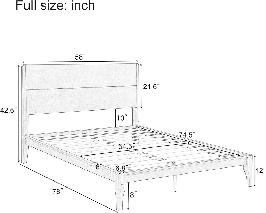 Merax Full Size Bamboo Platform Bed, Mid-Century Modern Bed Frame with Tall Headboard, Solid Sustainable Bedframe Full-Size, Wood Slat Support, No Box Spring Needed, Easy Assembly, Espresso