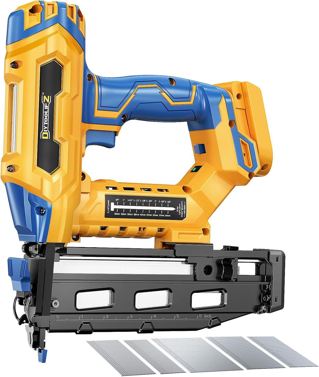 Cordless 16GA Finish Nailer Compatible with Dewalt Battery, 3/4 to 2-1/2 Inch Straight Power Motor Tool 20V,Tool-Free Adjustment, Dual Firing Modes Brad Nail Gun for Finish Work, Tool Only, 5.7LBS
