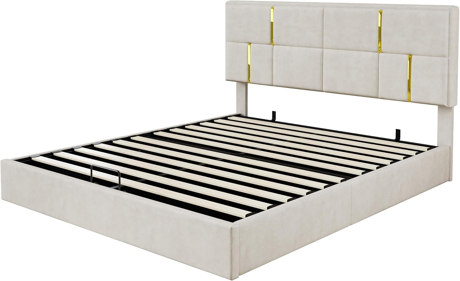 JIJIWANG 2-Piece Bedroom Sets, Queen Size PU Upholstered Platform Bed with Hydraulic Storage Ottoman, Wood Platform Bed Frame with Metal Legs, Storage Ottoman for Kids Teens Adults Bedroom, Beige