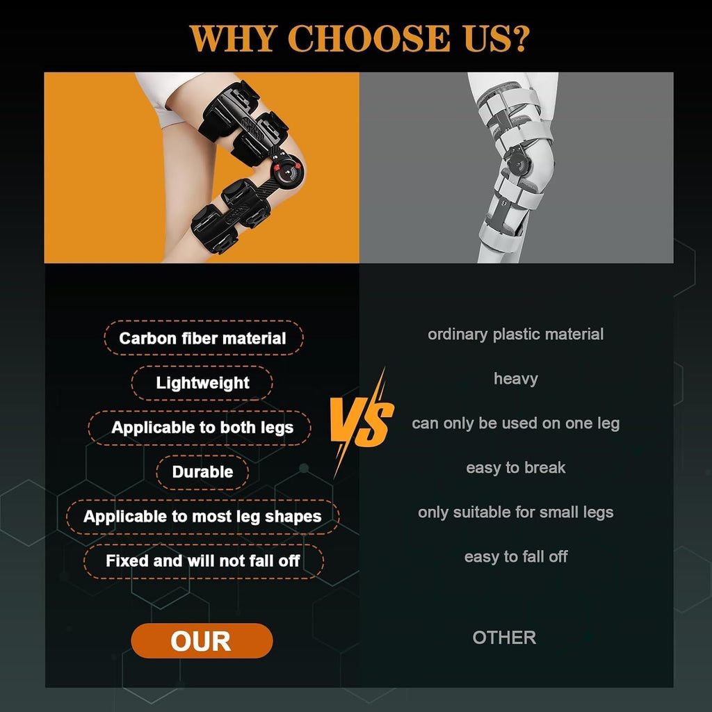 Carbon Fiber Unloader Knee Brace,Hinged Brace Knee Immobilizer for ACL,MCL,PCL Injury,Orthopedic Rehab,Post Op,Support for Arthritis Pain,Osteoarthritis Meniscus Tear(Applicable to left & right feet)