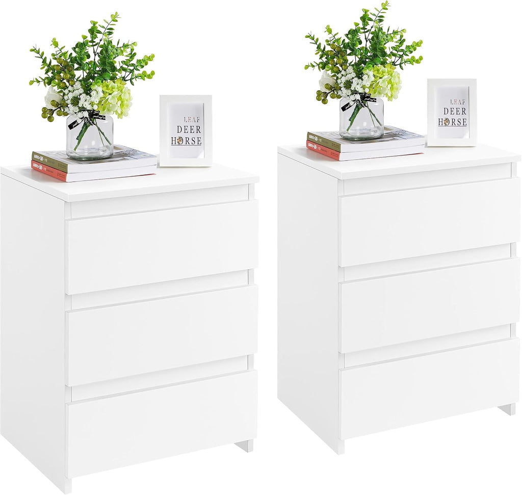 Yaheetech Wood Nightstands Set of 2, Bedside Tables with 3 Drawers, Solid Cabinet Units Telephone Tables with Storage for Bedroom/Small Space, White