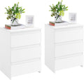 Yaheetech Wood Nightstands Set of 2, Bedside Tables with 3 Drawers, Solid Cabinet Units Telephone Tables with Storage for Bedroom/Small Space, White