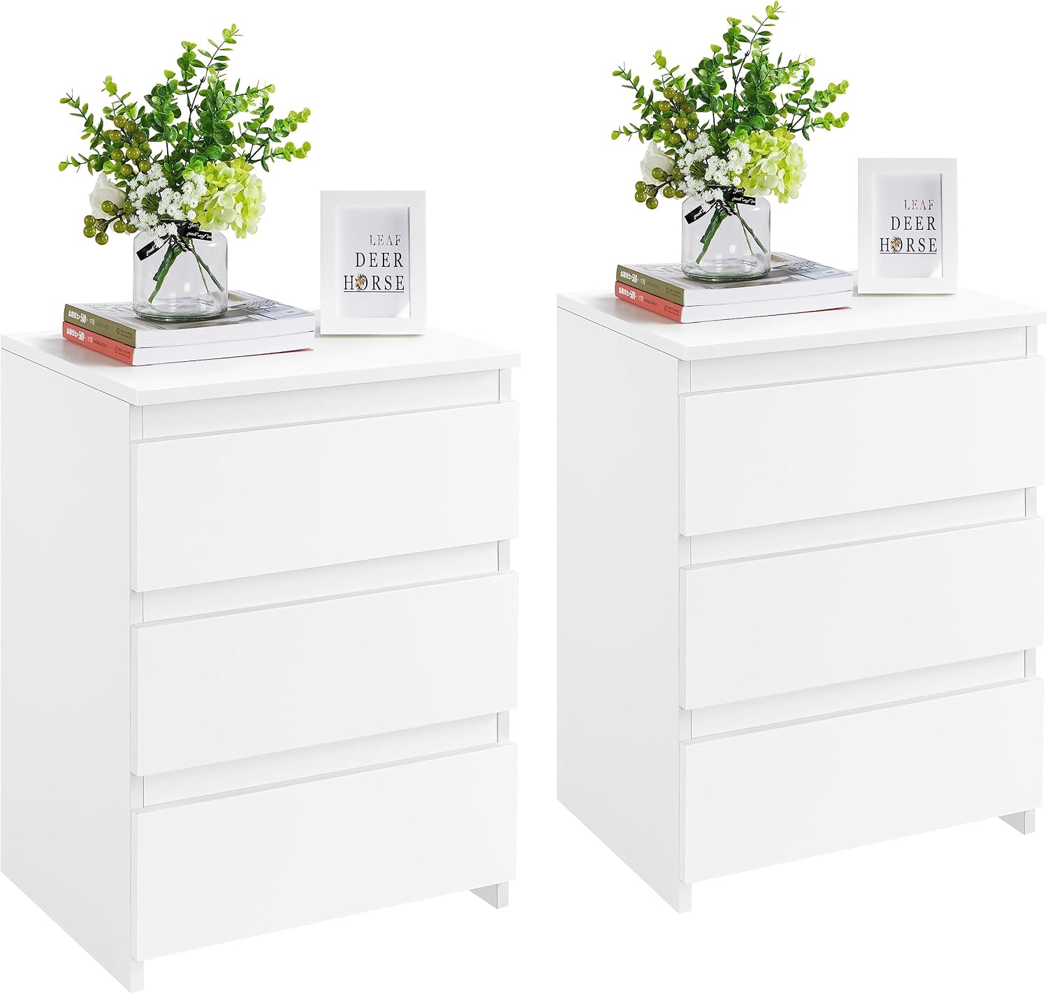 Yaheetech Wood Nightstands Set of 2, Bedside Tables with 3 Drawers, Solid Cabinet Units Telephone Tables with Storage for Bedroom/Small Space, White