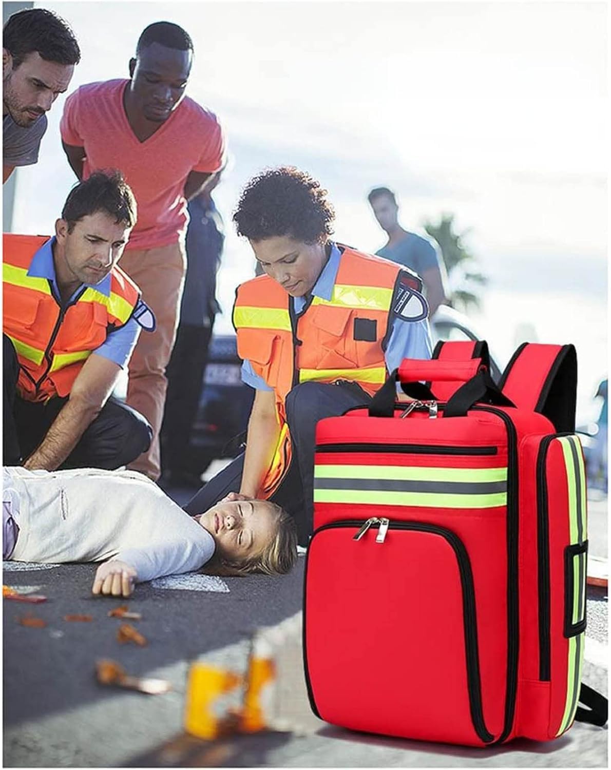 Empty First Aid Bag, Safety First Aid Empty Haversack Bag, Medication Storage Bag Portable Travel Medical Supplies Cosmetic Organizer Emergency Pill Medicine Tote Bag Outdoor Sport(Red)