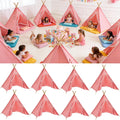 8 Pack Teepee Tent for Kids with Lights, Cotton Indoor Play Teepee with Pompom for Girls & Boys, Sleepover Tents for Boho Slumber Spa Party