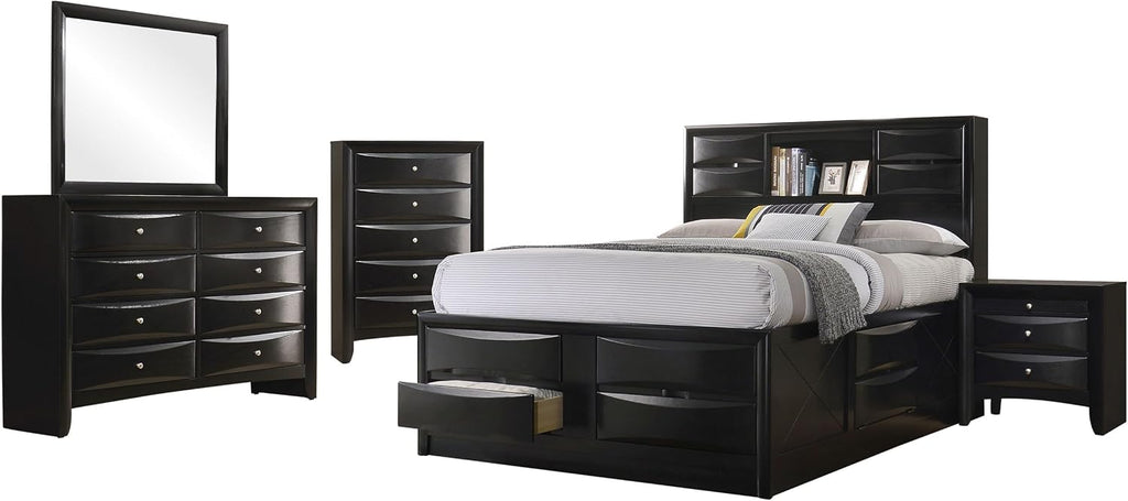Coaster Home Furnishings Briana Transitional 5-Piece Bedroom Set Queen Size Storage Bookcase Bed Frame 56-inch Headboard Black 202701Q-S5
