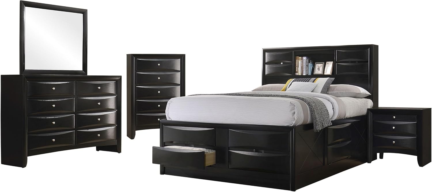 Coaster Home Furnishings Briana Transitional 5-Piece Bedroom Set Queen Size Storage Bookcase Bed Frame 56-inch Headboard Black 202701Q-S5