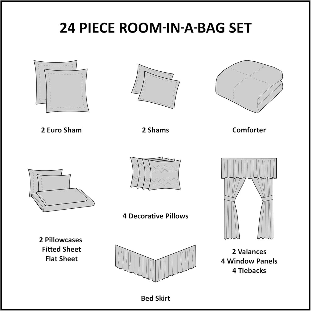 Madison Park Essentials Room in a Bag Faux Silk Comforter Set - Luxe Diamond Tufting All Season Bedding, Matching Curtains, Decorative Pillows, Taupe Cal King(104'x92') 24 Piece