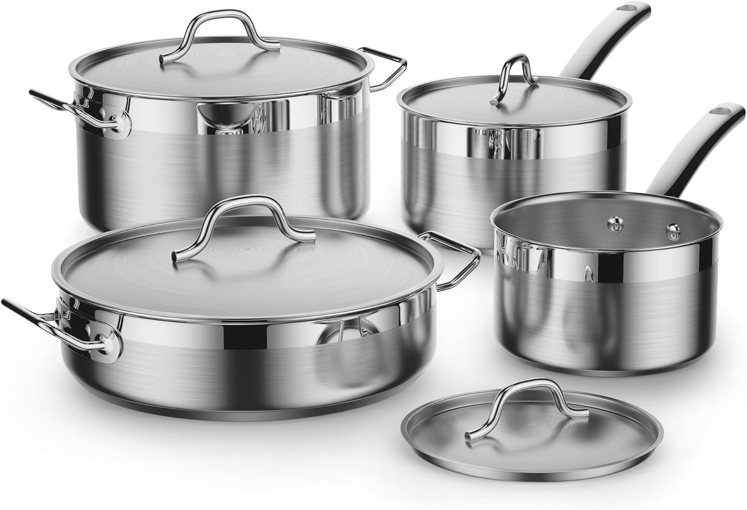 Cooks Standard Professional Cookware Set, Stainless Steel Pots Kitchen Set Includes Saucepans, Sauté Pan, Dutch Oven with Lids - Induction Compatible, 8-Piece