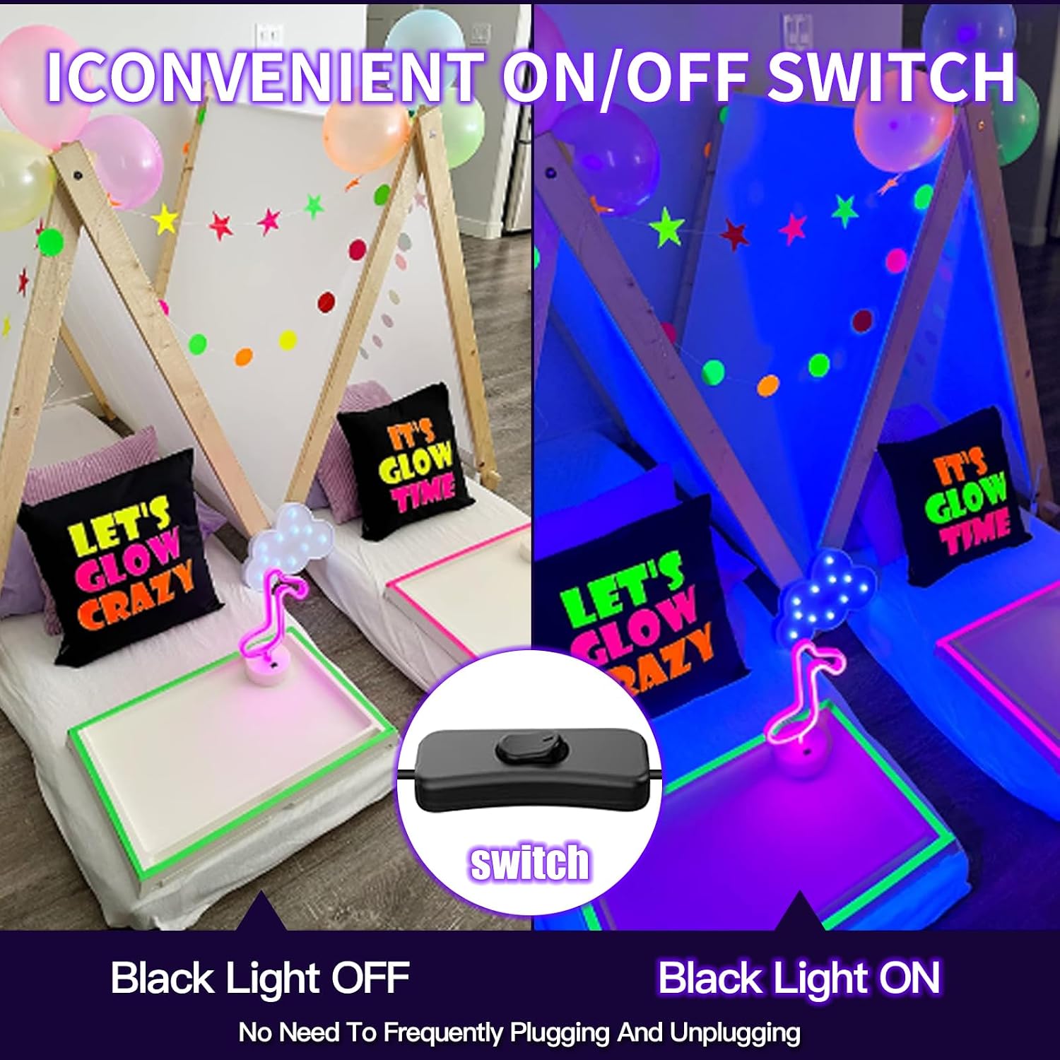 6 Pack 120W LED Black Lights, Blacklight Bar Light Up to 5000ft² Area with Switch+Plug+6ft Cable, Glow Party Light Supply for Halloween, Fluorescent Poster, Body Paint, Birthday, Bedroom, Classroom