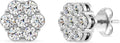 Gilded Lab-Grown Diamond 7 Stone Flower Earrings for Women in 925 Sterling Silver and 14KT Yellow Gold Plated Silver | Hypoallergenic Fine Jewelry | Hinged Closure | SI1 Clarity, F Color |1/4,1/2, 1,2 Carat Total Weight