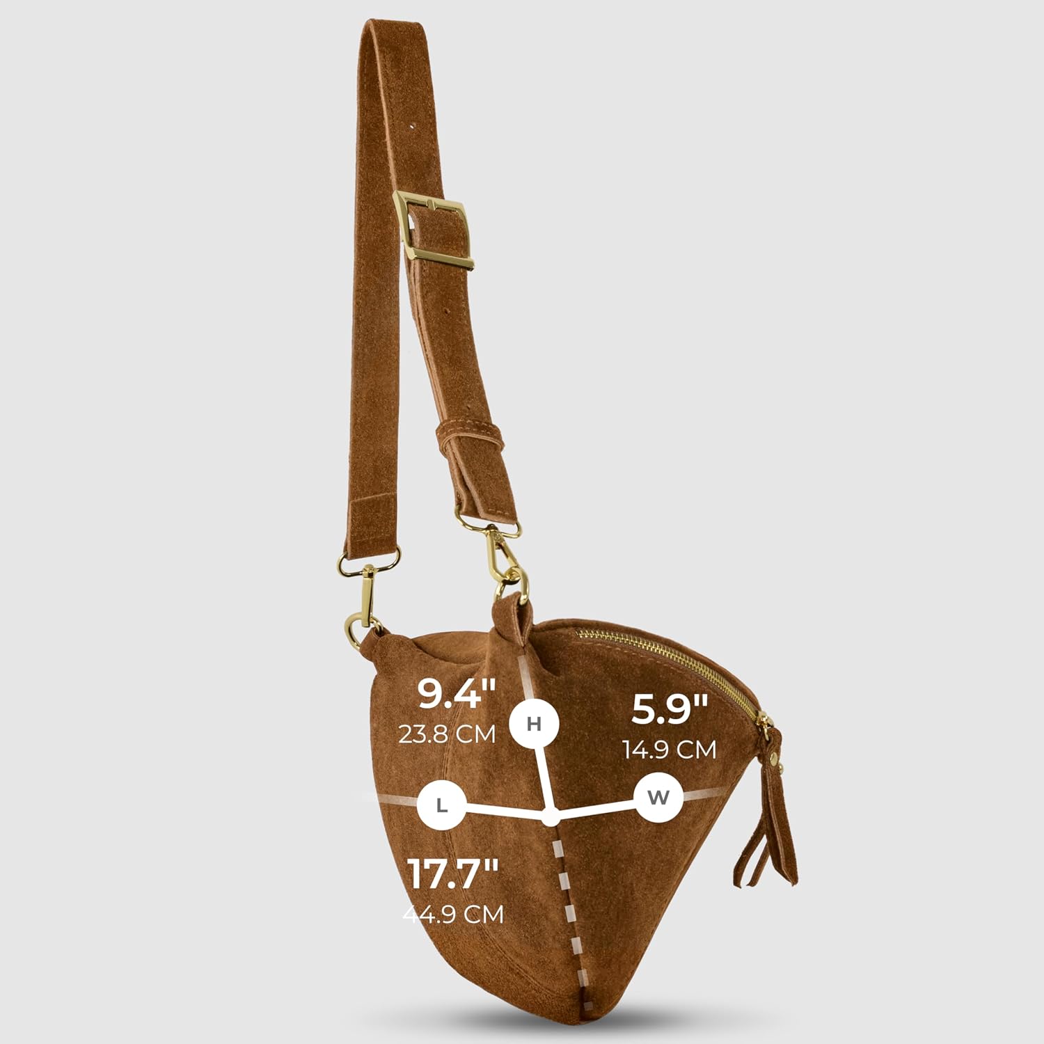 Italian Genuine Suede Crossbody Bag for Women with Zipper & Detachable Strap | Large Travel Chest Sling Fanny Pack (Mocha)