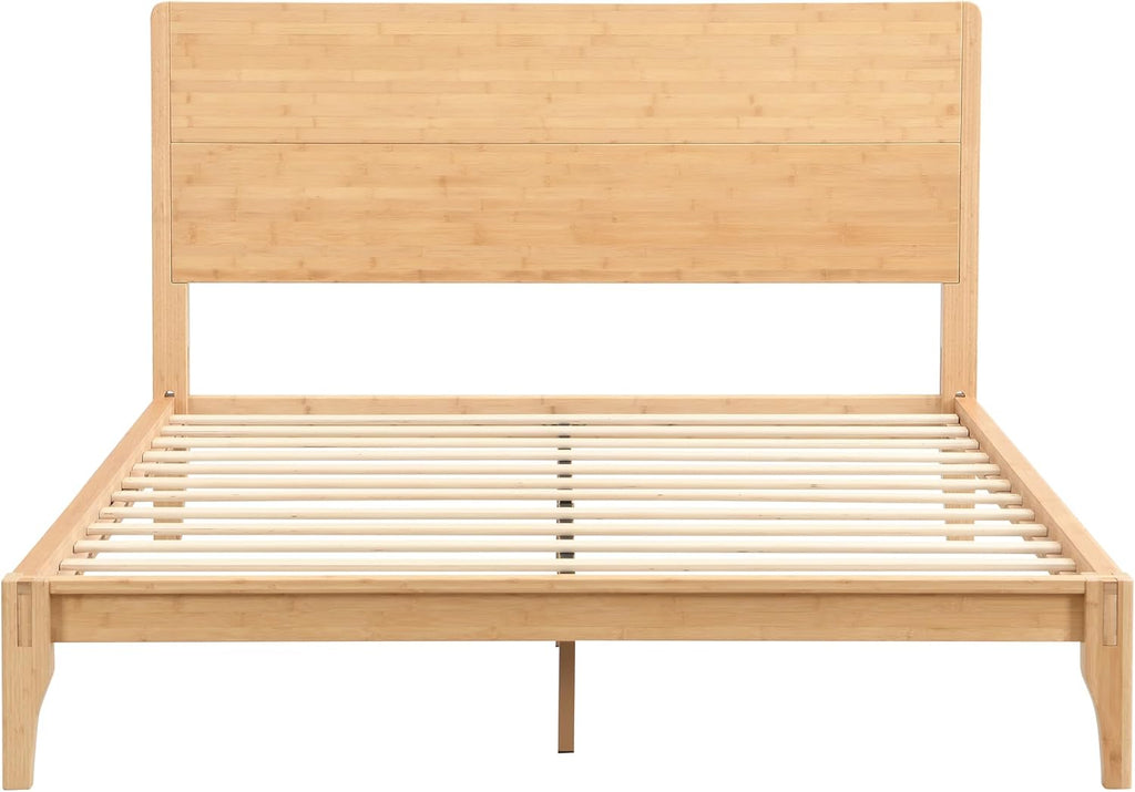 Merax 3 Pieces Bamboo Bedroom Sets, Mid-Century Modern Full Size Platform Bed with Tall Headboard, Storage Drawer Night Stands Set, Wood Slats Support, No Box Spring Needed, Easy Assembly, Natural