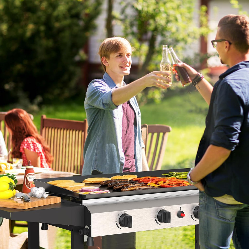 SKOK 4 Burner Flat Top Gas Griddle-30 Inch Outdoor Propane Griddle-40000 BTU Propane Fuelled, Portable Gas Grill Camping Griddle Station for Kitchen, BBQ, Camping