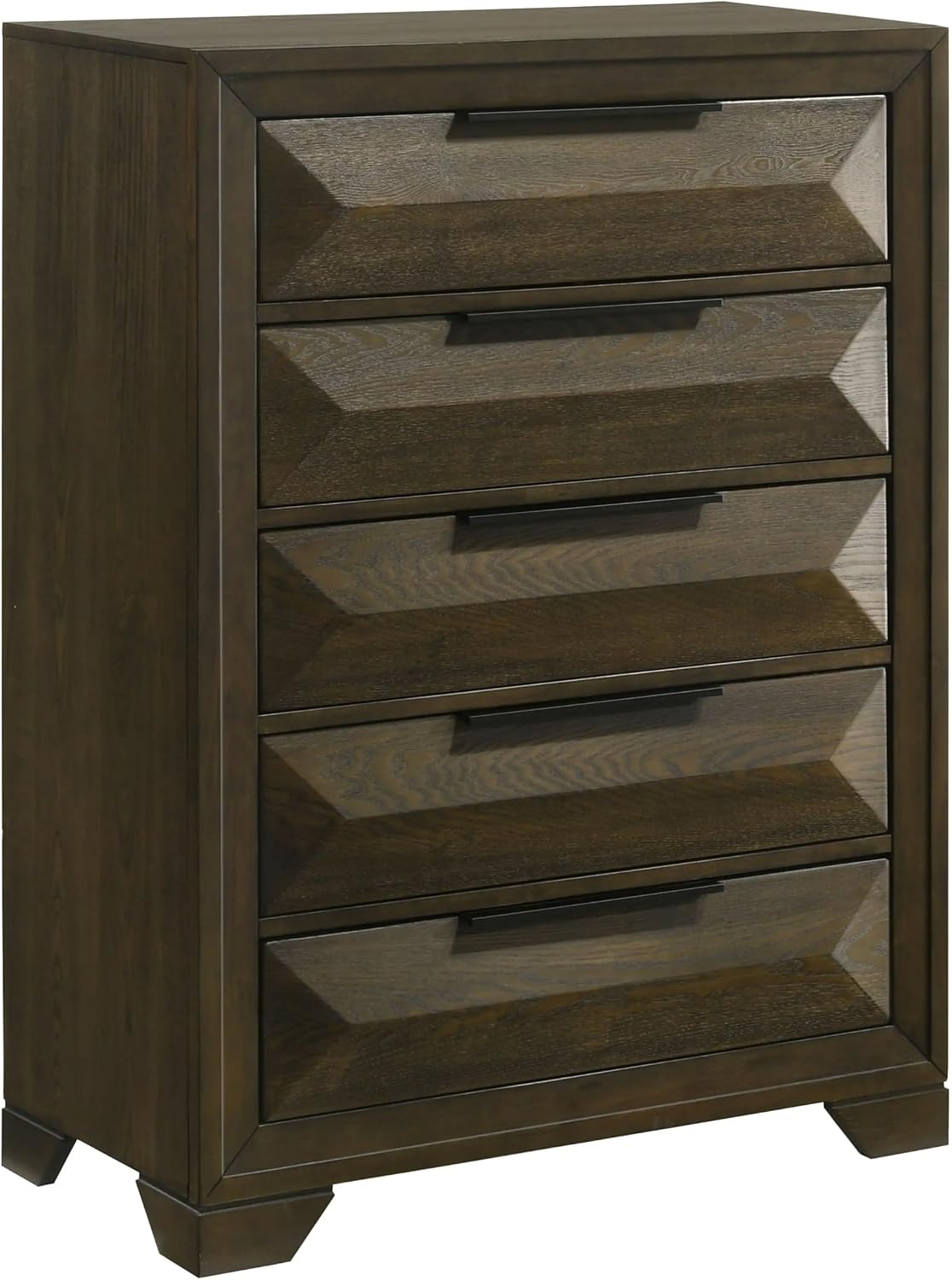 Kings Brand Furniture 6-Piece Modern & Premium Bedroom Set in Walnut Wood Finish - Bed Frame with Upholstered Headboard, Dresser, Mirror, Chest and 2 Nightstands (Queen)
