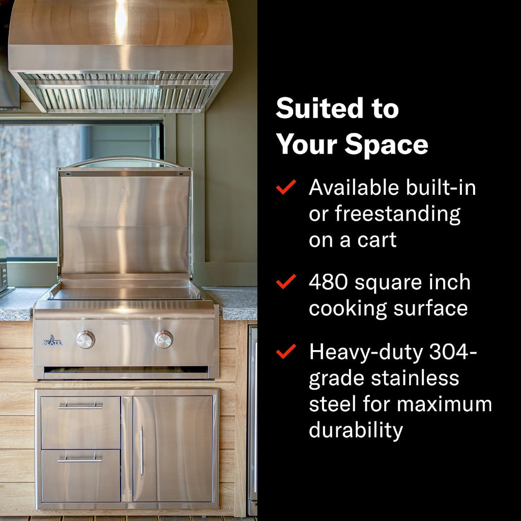 Blaze LTE+ 30-Inch Propane Gas Griddle with Lift-Assist Hood | Dual 15,000 BTU Burners | 8mm Reinforced Griddle Surface | Front Grease Management | Stainless Steel Construction BLZ-GRIDDLE-LTE3-LP