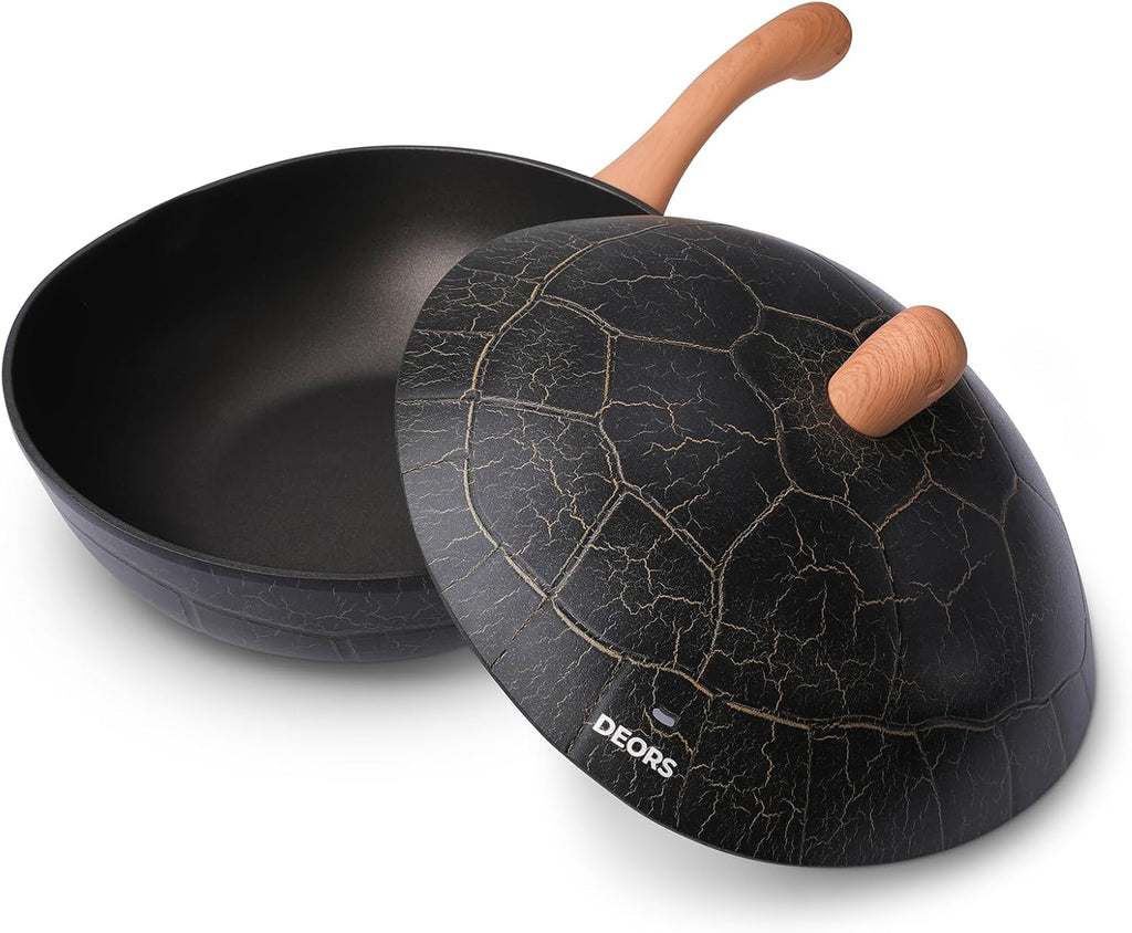 Bionic Turtle 12 Inch Nonstick Wok with Lid, Non Toxic, PFAS & PFOA Free, Dishwasher Safe, Compatible with All Stovetops, Durable Stir Fry Pan for Home Cooking