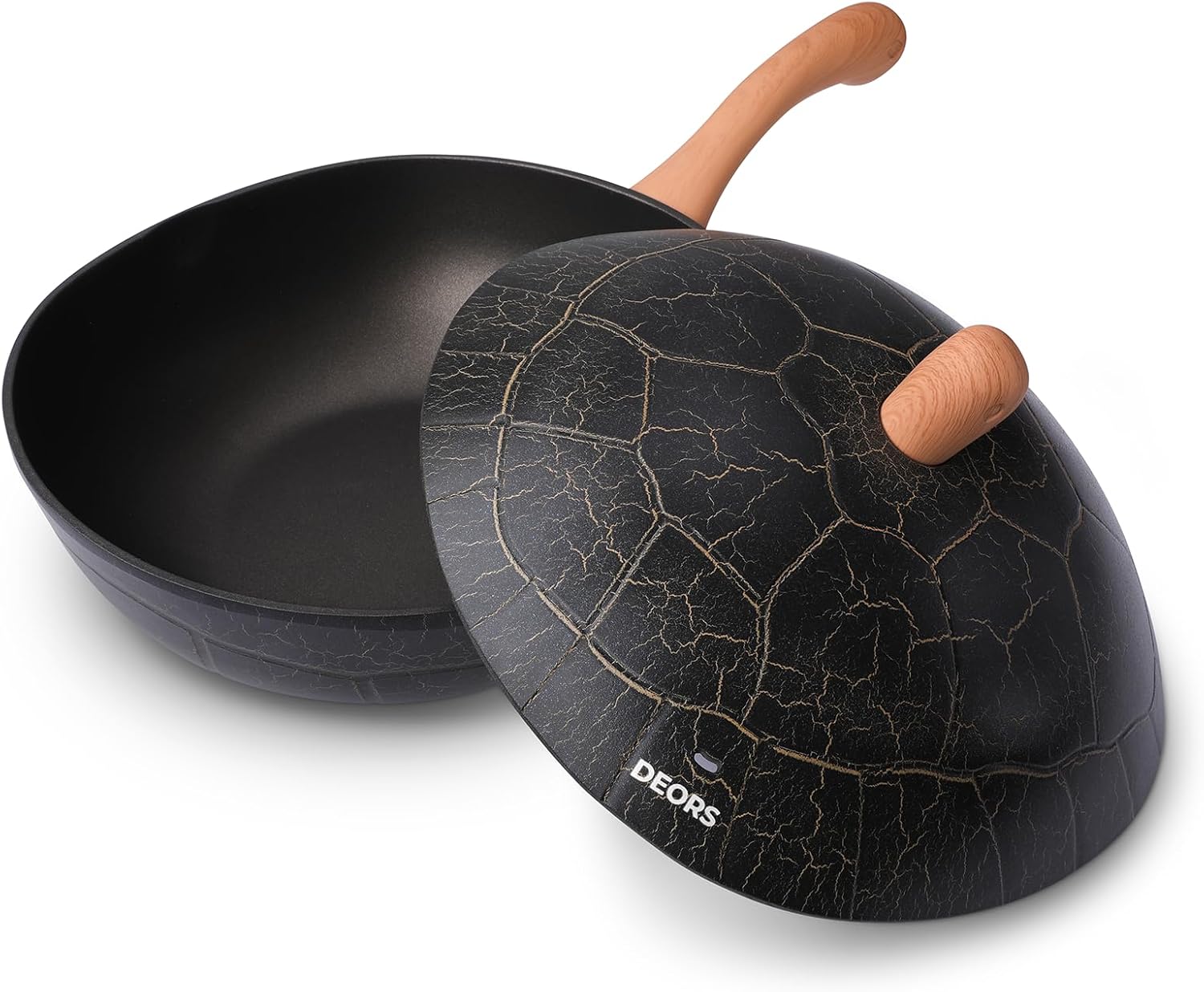 Bionic Turtle 12 Inch Nonstick Wok with Lid, Non Toxic, PFAS & PFOA Free, Dishwasher Safe, Compatible with All Stovetops, Durable Stir Fry Pan for Home Cooking