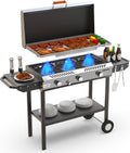 Veralune 2 in 1 Flat Top Gas Grill with Lid, Propane Gas Griddle, Outdoor Griddle Grill, Folding Side Shelves, Push-Button Ignition, Large Cooking Area