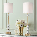 Vienna Full Spectrum Halston Modern Buffet Table Lamps Set of 2 with Dimmer 32 1/2' Tall Skinny Brass Metal Stacked Crystal Off-White Fabric Drum Shade Living Family Room Dining House Home Office