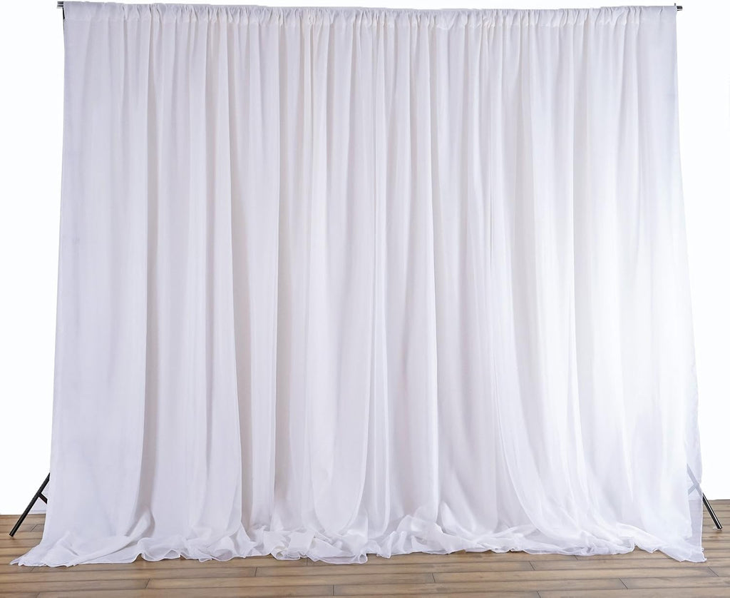 BalsaCircle 20 ft x 10 ft White Chiffon Fabric Backdrop Drapes Curtain - Wedding Decorations Photo Booth Reception Photography Party Supplies