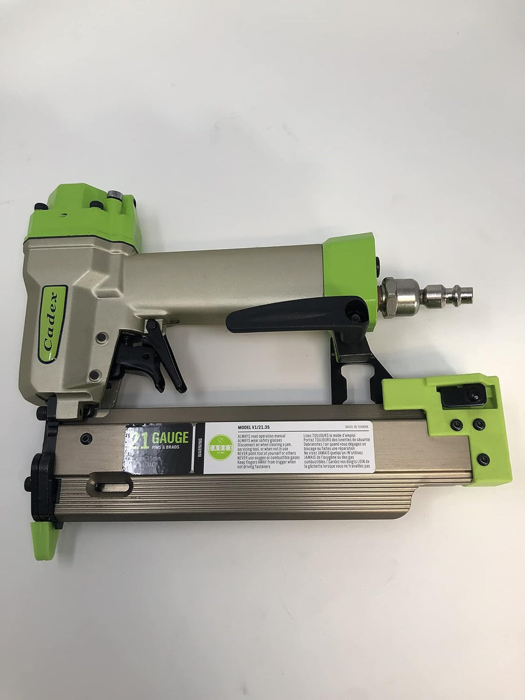 Cadex 21 gauge pin & brad nail gun up to 35mm (1-3/8') with built in blow gun and comes in Metaboxx stacking case.