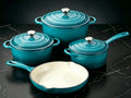 QuliMetal Enameled Cast Iron Cookware Set, 4-Piece Pots and Pans Set with Lids, 10.25' Skillet, 2QT Saucepan, 2.8QT & 4.8QT Dutch Ovens, Oven Safe to 500°F, All Stovetops Compatible - Teal
