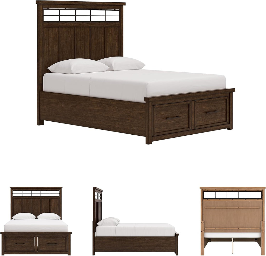 Signature Design by Ashley Taffenbrook Queen Bed Frame with Headboard, 2-Drawer Storage Platform Bed, Hardwood Solids, Mango Wood Veneer, MDF, Rich Brown Finish