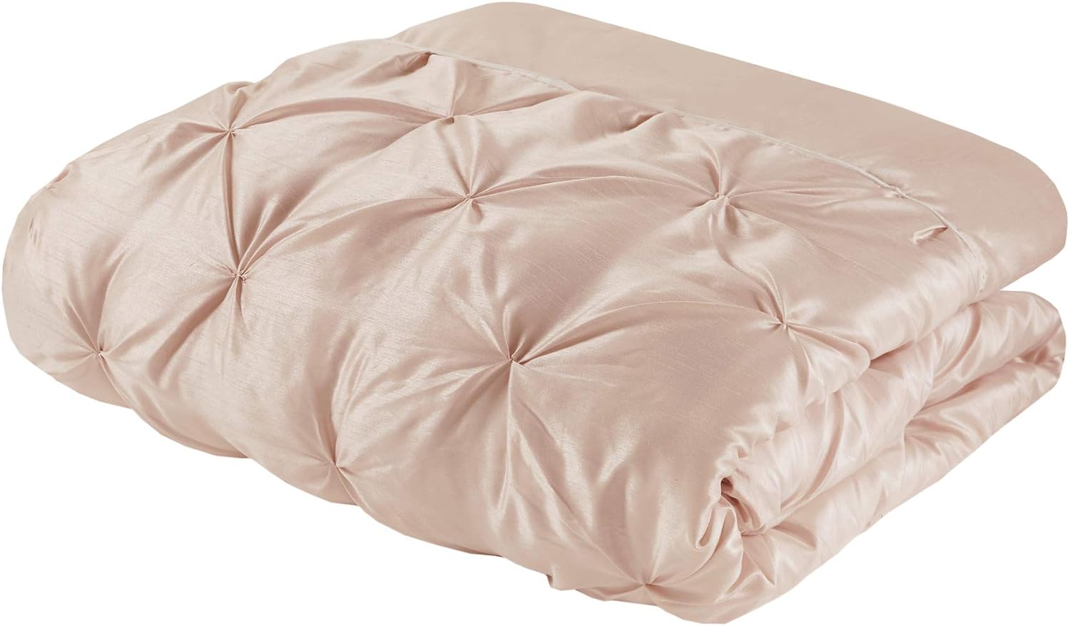 Madison Park Essentials Room in a Bag Faux Silk Comforter Set-Luxe Diamond Tufting All Season Bedding, Matching Curtains, Decorative Pillows, Queen(90'x90'), Blush 24 Piece (MPE10-809)
