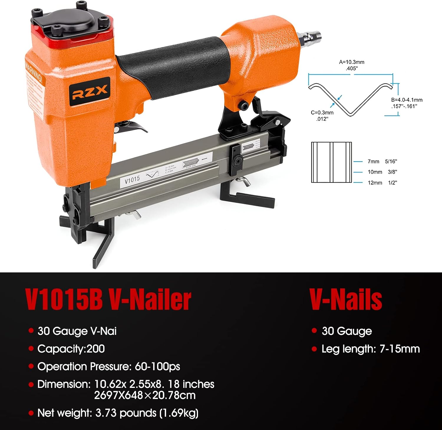 RZX V1015B Pneumatic Picture Frame Nailer - 1/4-Inch to 5/8-Inch V-Nailer for Wood Frames, Professional Framing Tool