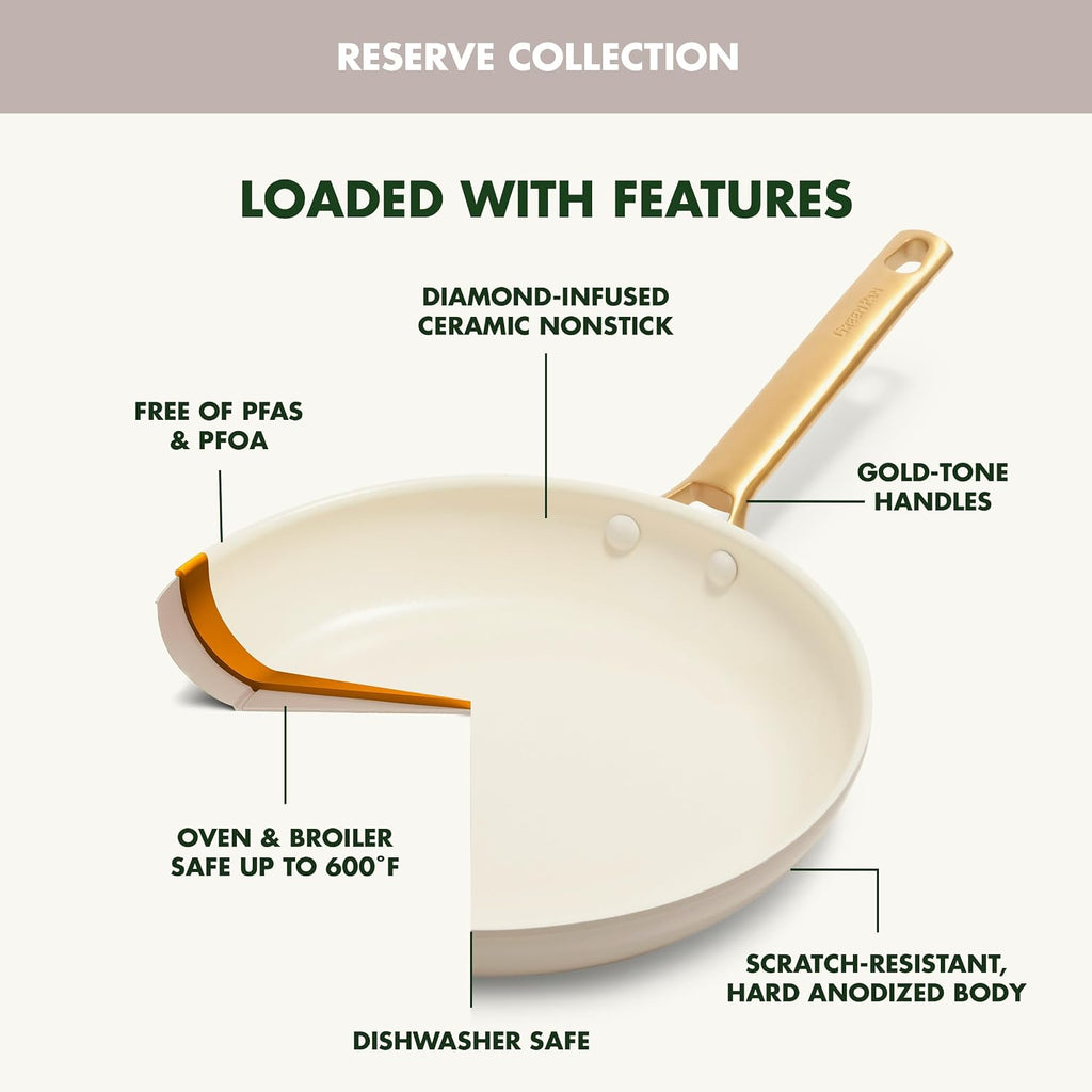 GreenPan Hard Anodized Healthy Ceramic Nonstick 10' and 12' Frying Pan Skillet Set, Gold Handle, PFAS-Free, Dishwasher Safe, Oven Safe, Taupe
