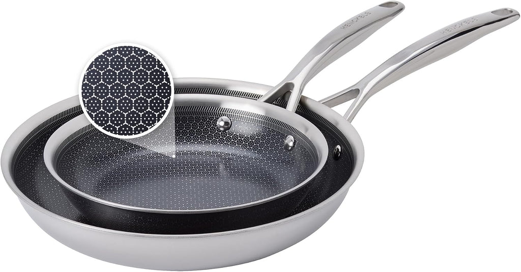 Henckels Paradigm Stainless 2pc Fry Pan Set, Tri-Ply Ceramic Nonstick Skillet, Non Toxic Induction Fry Pan, Egg Pan, Omelet Pan, Metal-Utensil & Dishwasher Safe