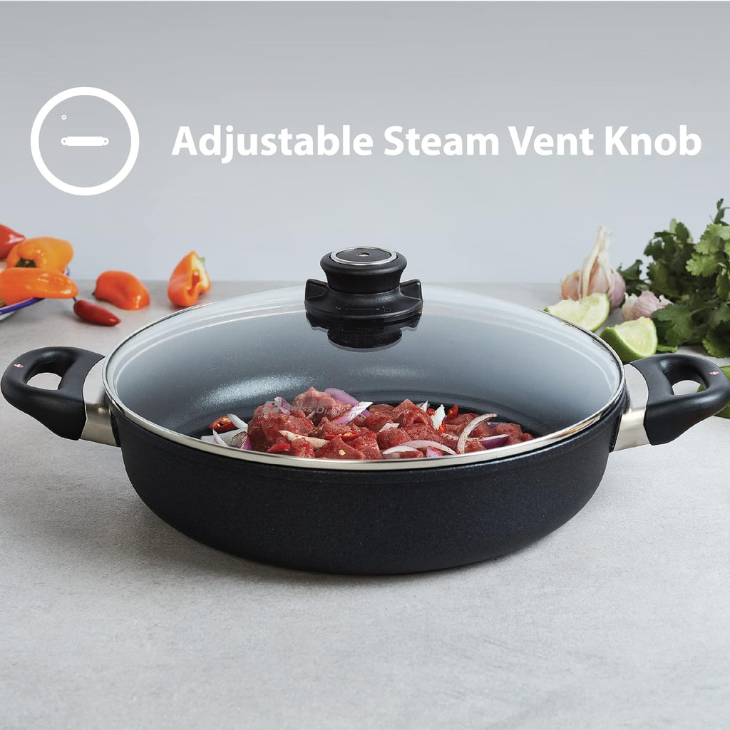 Swiss Diamond Nonstick Saute Pan with Lid, Diamond Coated Aluminum Deep Saute Pan with Lid Features Stainless Steel Handle, Dishwasher & Oven Safe Up To 500 °F, 12.5 Inch, 5.8 Quart