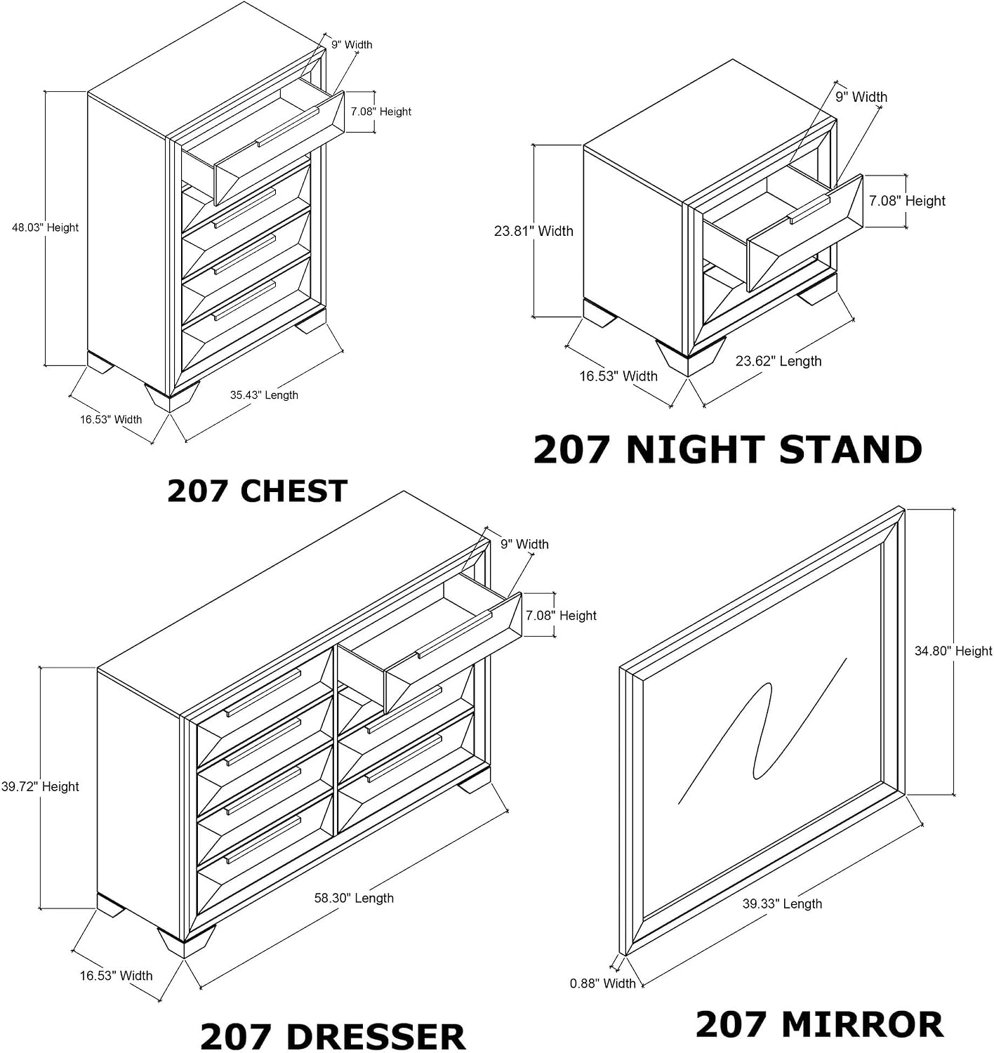 Kings Brand Furniture 6-Piece Modern & Premium Bedroom Set in Walnut Wood Finish - Bed Frame with Upholstered Headboard, Dresser, Mirror, Chest and 2 Nightstands (Queen)
